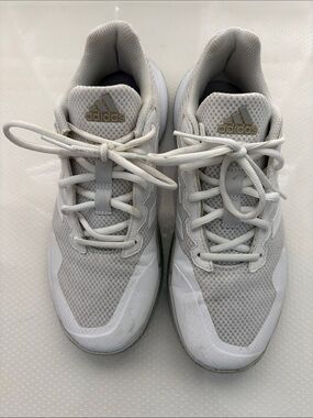 adidas White and Gold Mesh Running Shoes
